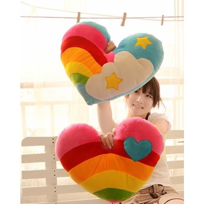 Cute Rainbow Color Heart Shape Doll Toy Home Sofa Decor Hold Pillow