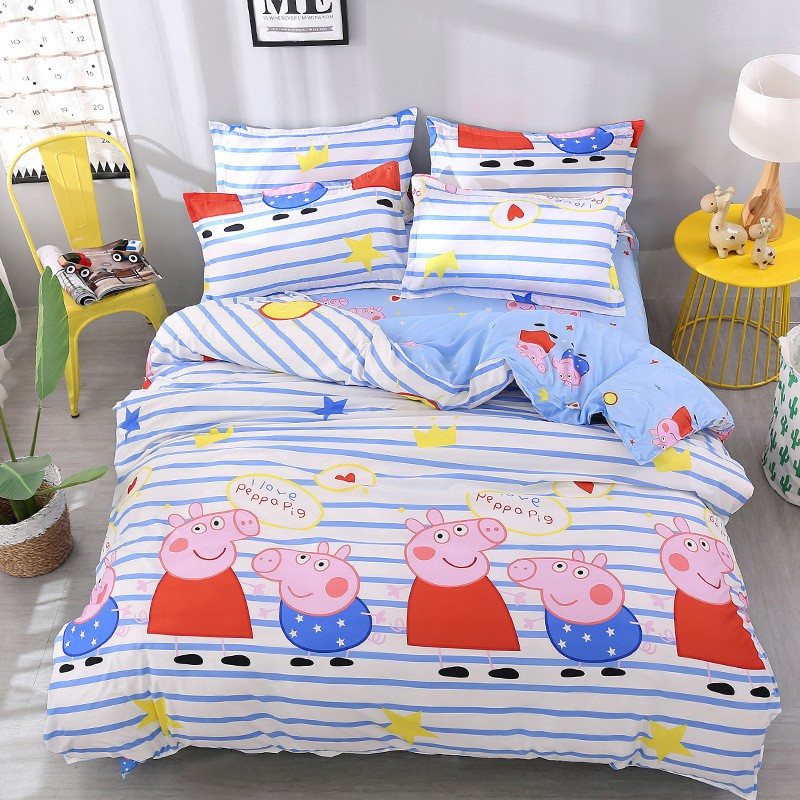 4pcs Peppa Pig Bedding Set Kids Adults Bedroom Sheet Duvet Cover Pillowcase