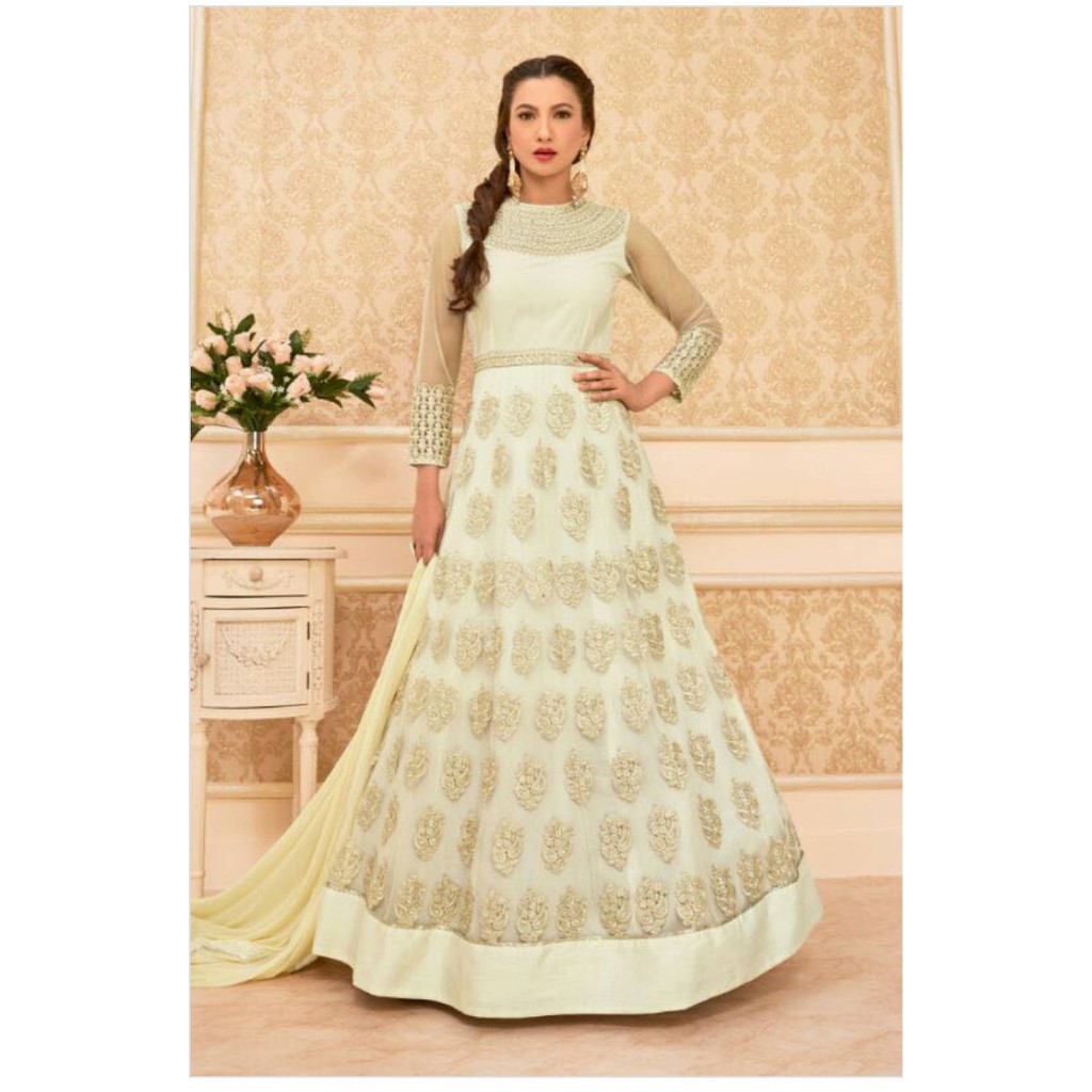 white golden anarkali