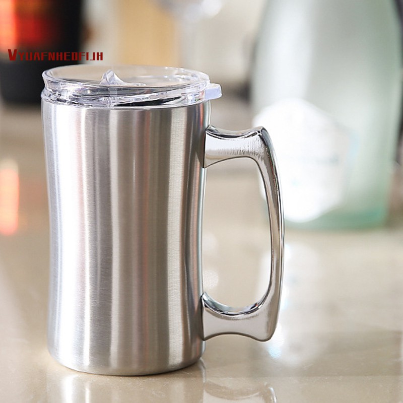 Insulating 2 Packs Stainless Steel 15 Oz Coffee Cup 420 Ml Double Mug Tumbler Handle Insulated Beer Mug With Lid Shopee Malaysia