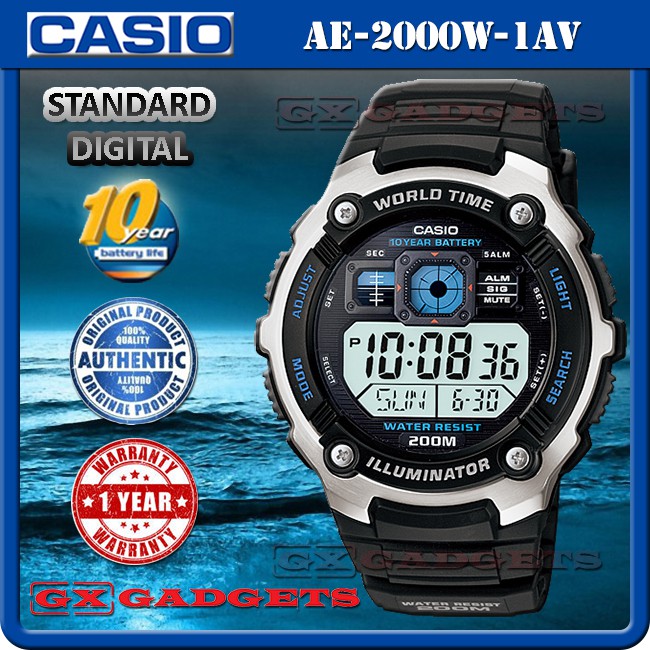 Casio Ae 00w 1av Standard Digital Watch World Time 10year Battery Alarm Timer Stopwatch Led Light Wr0m Ae 00w Shopee Malaysia