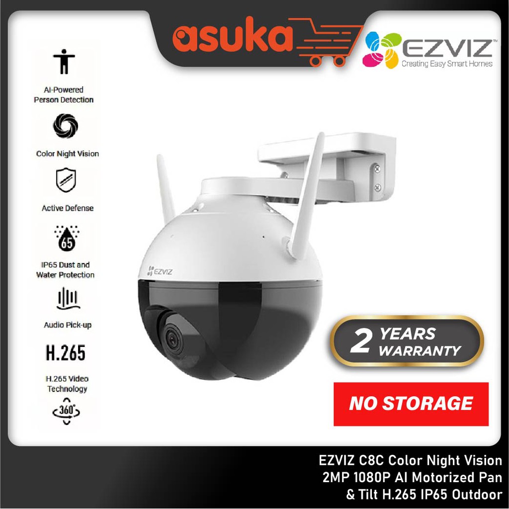 EZVIZ C8C Color Night Vision 2MP 1080P AI Motorized Pan & Tilt H.265 IP65 Outdoor Wireless Camera - 4mm