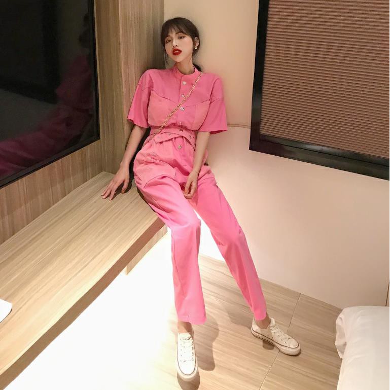 pink workers jumpsuit