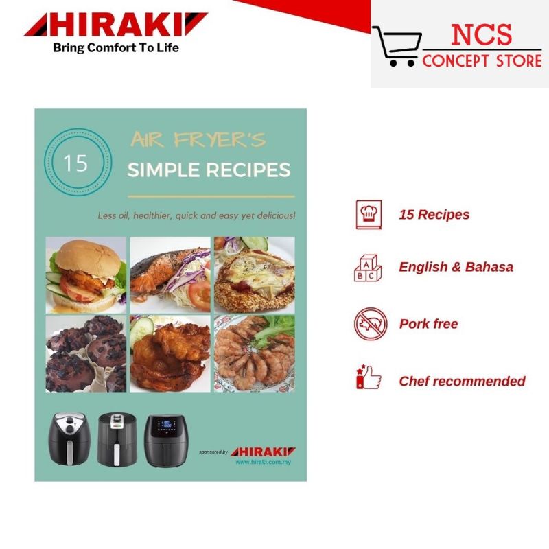 Hiraki air fryer 15 easy hard copy recipes book in English and Bahasa (HR15S001)