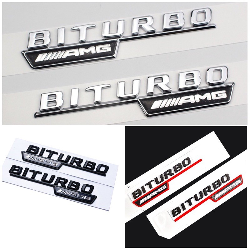 1Pair Mercedes Benz AMG Logo BITURBO AMG Fender Emblem Logo Wording Badge For Fender Letter Badge Biturbo AMG