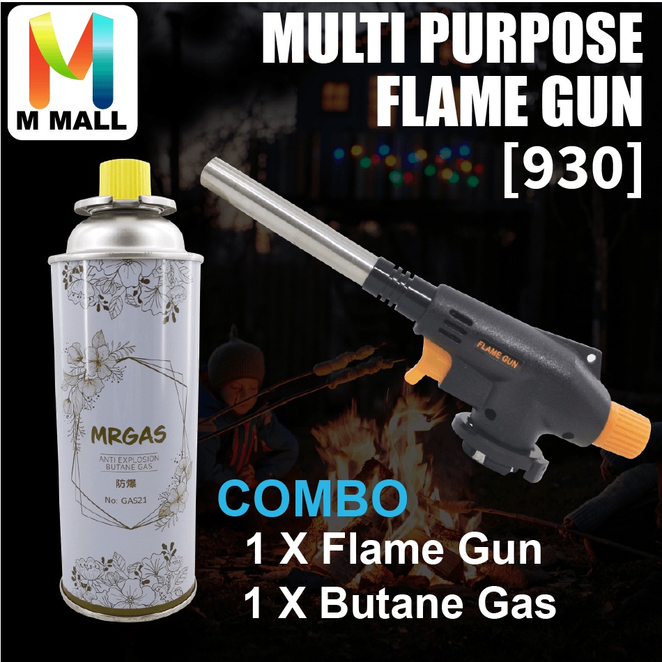 M MALL MULTI PURPOSE FLAME GUN Torch Butane Burner Fire Head GAS TORCH CAMPING [930] WITH GAS (SET)