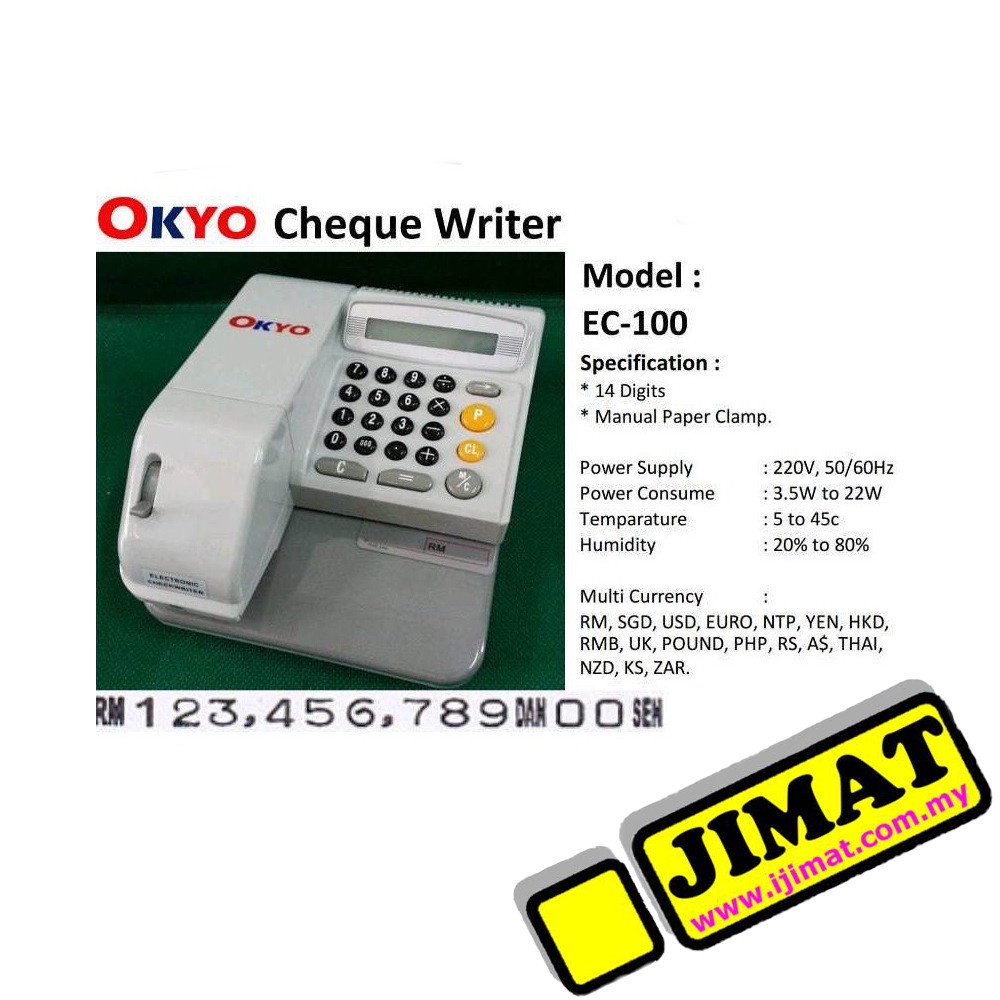 Okyo Electronic Check Writer EC100 EC 100 cheque printing machine