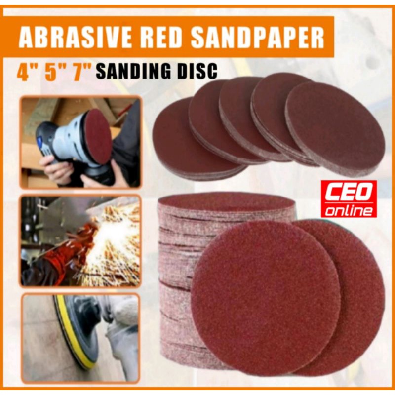 CEO 4" (100mm) 5" (125mm) 7" (180mm) Red Abrasive Sanding Disc With Hook Loop Mesh Grip Sanding Velcro Kertas Pasir