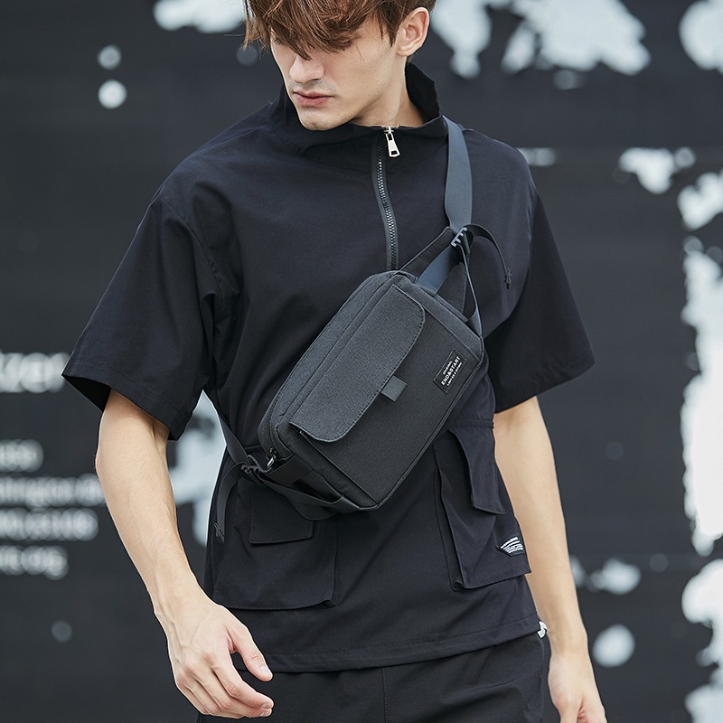 Trendy Men Nylon Crossbody Sling Messenger Bag Male Sling Shoudler Casual Korean Korea Style H Grey PGMall