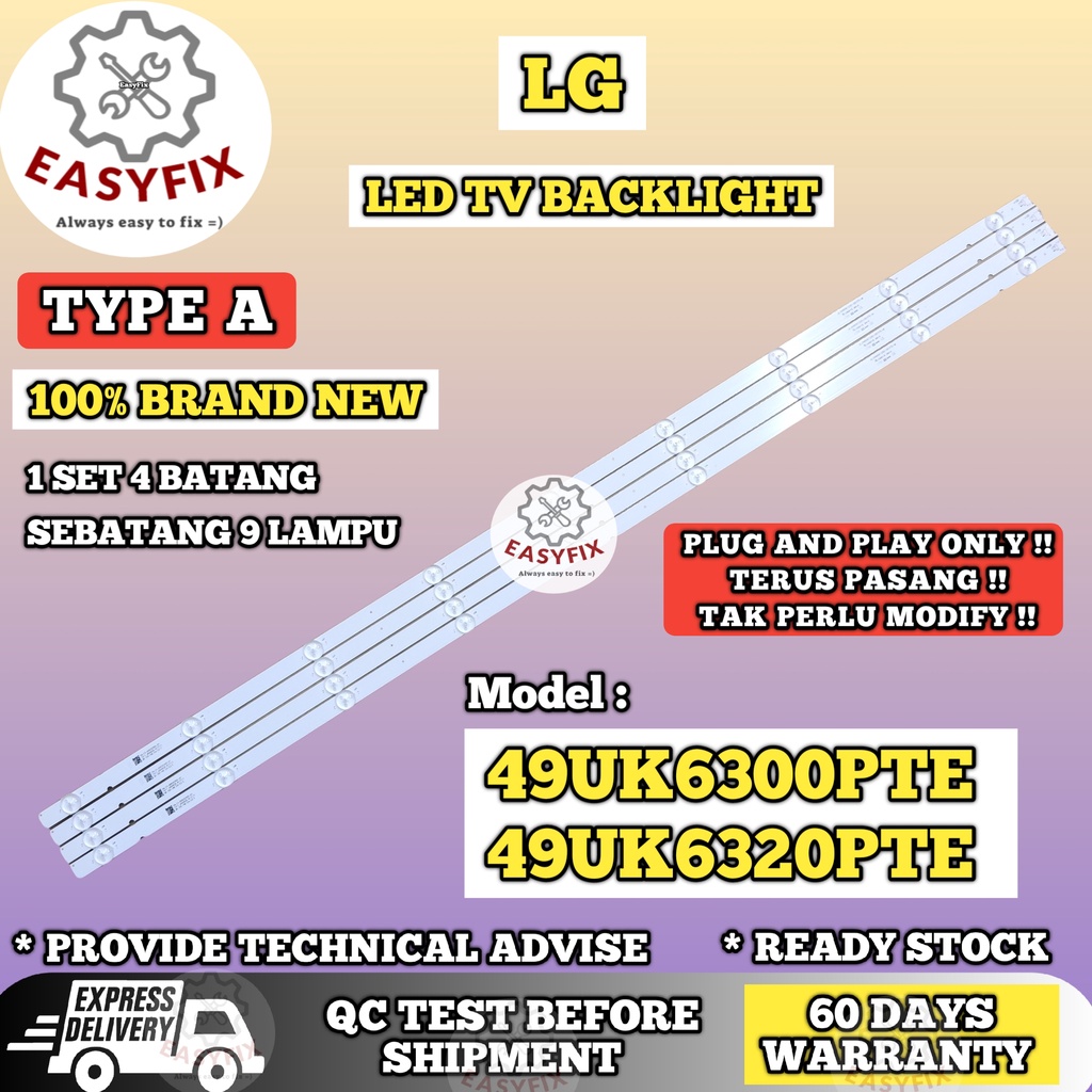 49UK6300PTE / 49UK6320PTE LG 49 INCH LED TV BACKLIGHT ( LAMPU TV ) 49UK6300 49UK6320 49" LG LED BACKLIGHT