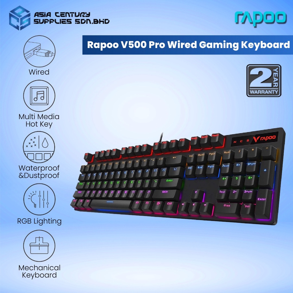 [READY STOCK] Rapoo V500 Pro Backlit Mechanical Gaming Keyboard US ...