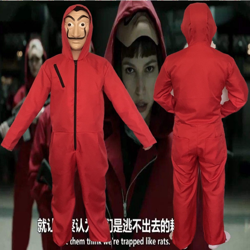 red hooded jumpsuit