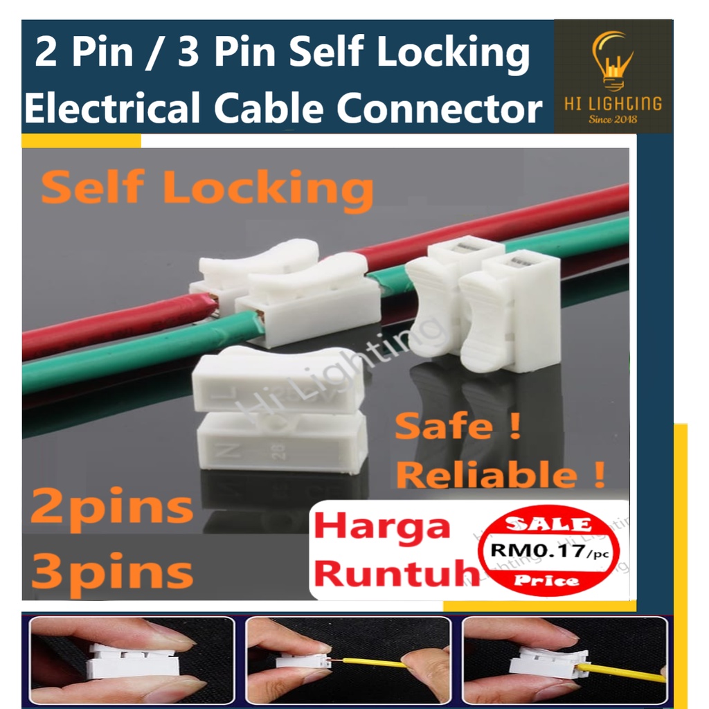 10pcs 2 Pin 3 Pin Self Locking Electrical Cable Connector Quick Splice Lock Wire Terminals 