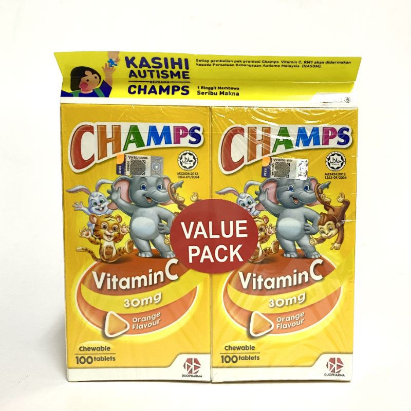 Champs Vitamin C 30mg ( Orange Flavour ) 2x100’Tab Value Pack ( EXP:-06/2023 )