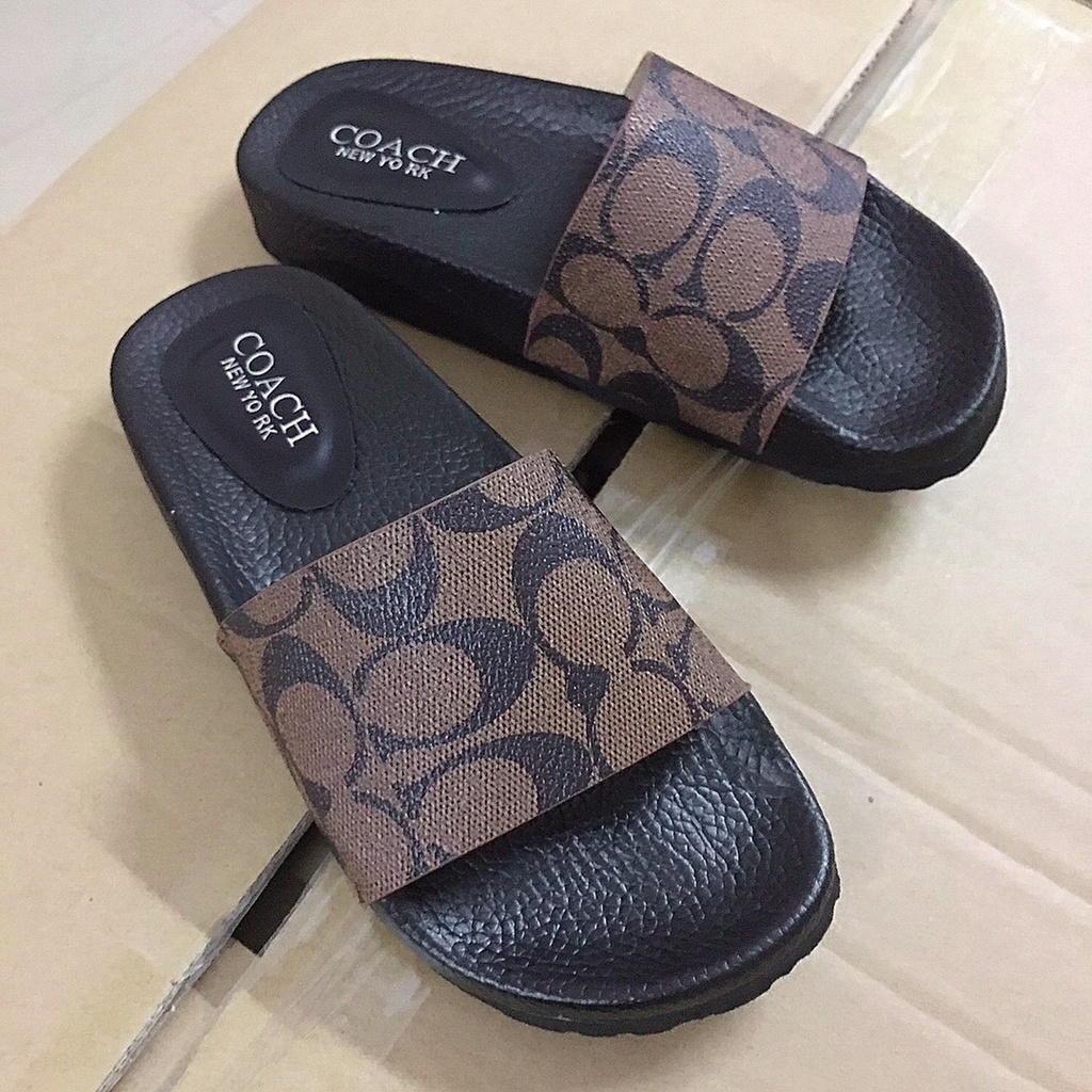 Coach Women Pu Leather Slippers Flat Shoes Sandals | Shopee Malaysia