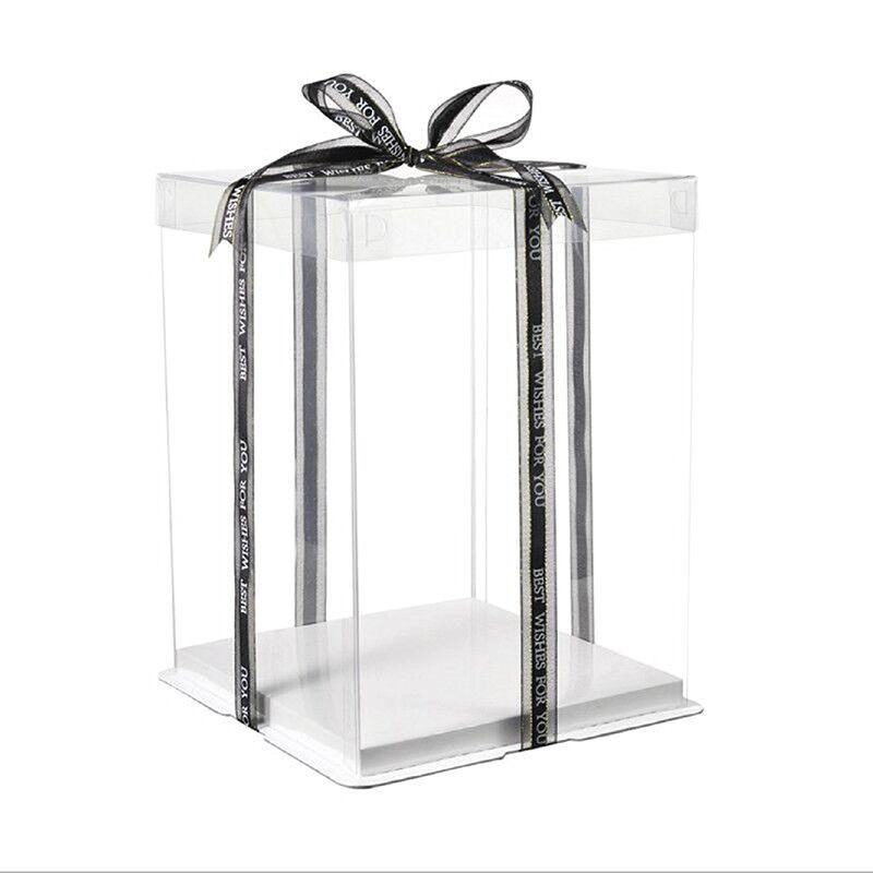 Ready Stock 36x36cm One Tier Three Tier 36x36cm Transparent Box Kotak Kek Kotak Hantaran No Ribbon
