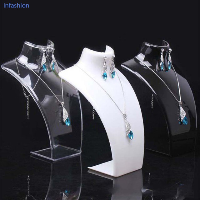 Acrylic Jewelry Necklace Pendant Earrings Plastic Mannequin Bust Display Stand Organizer Holder