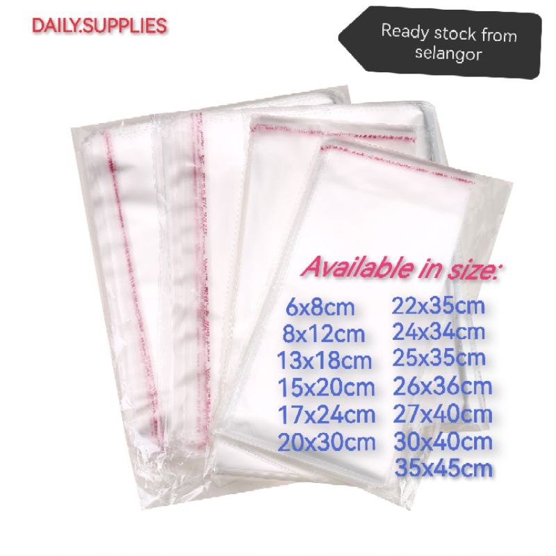 100pcs Transparent OPP Plastic Bag, Self Adhesive Bag 自粘袋 (Various Size) [Bundle deal discount]