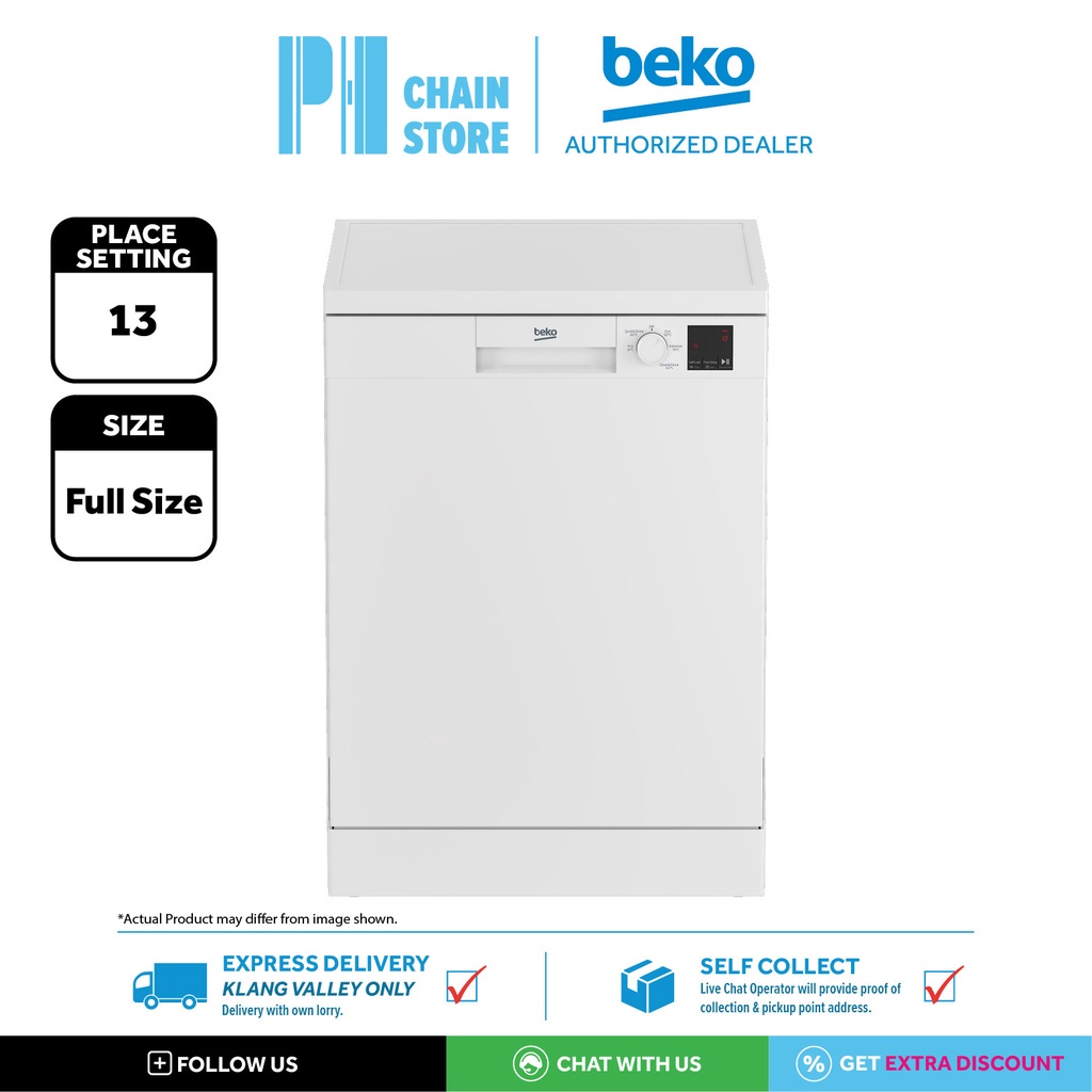 (DELIVERY FOR KL & SGR ONLY) BEKO DVN05R20W (13 PLACE SETTINGS, FULL-SIZE) FREESTANDING DISHWASHER