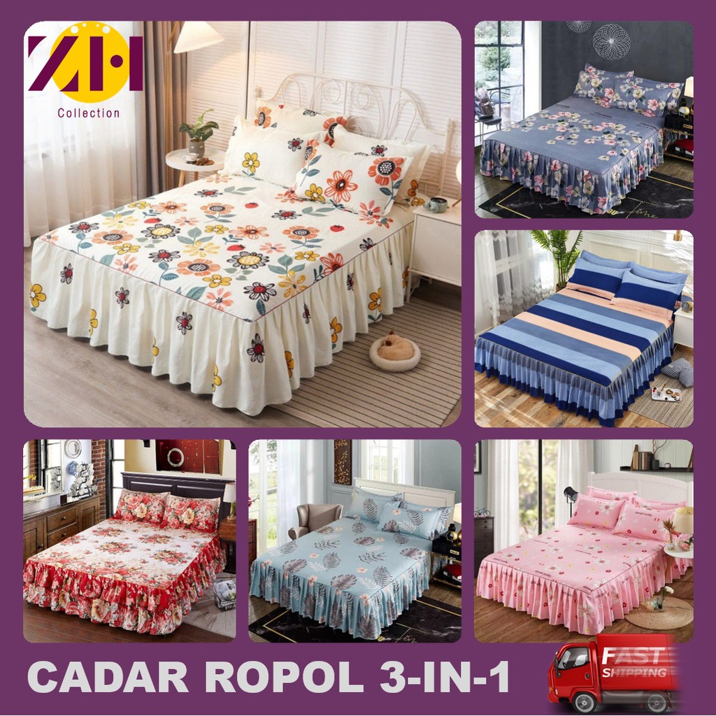 ZH { King Queen Super Single} Cadar Ropol 3IN1 Queen King Bed sheet Queen King Cadar 3in1 Cadar Queen