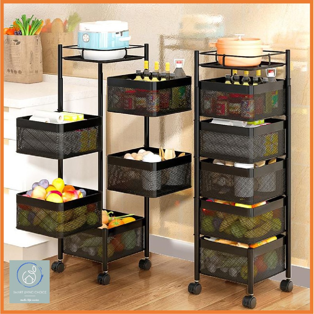 Rak Dapur Kitchen Storage / Rack Multifunctional Rotating Rak / Kitchen Rotating Rack with wheels