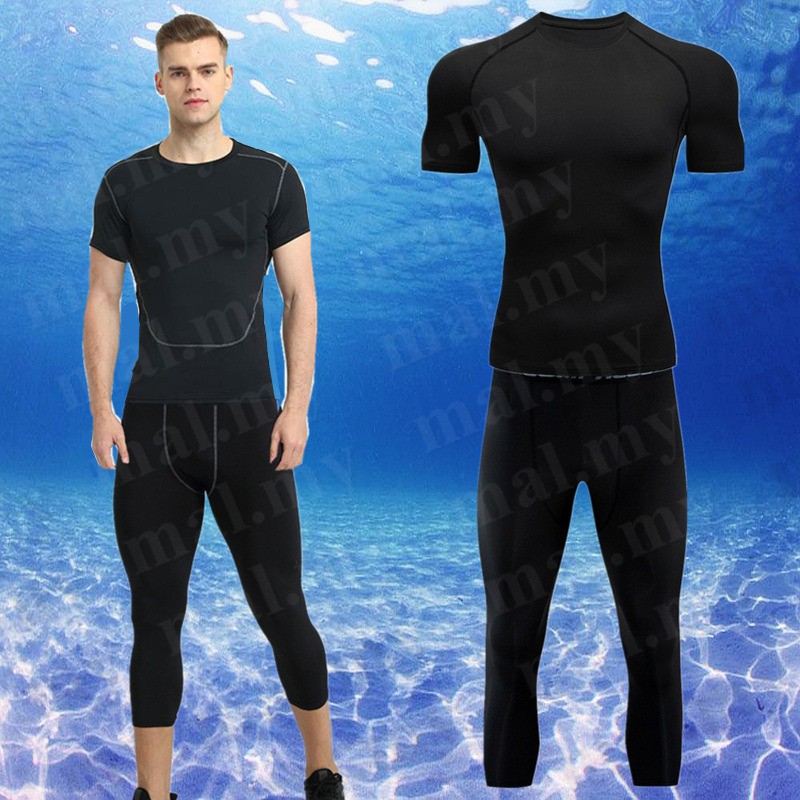 2 Pieces Men Swimming Suit 3 4 Pants And Shirt Swim Wear 