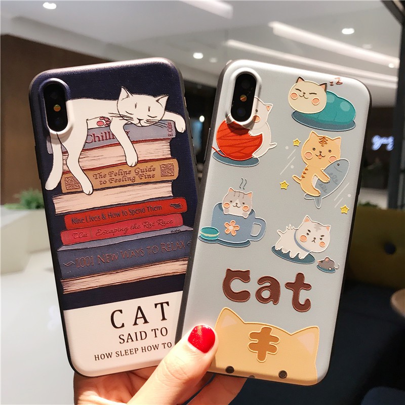 GNC | Black Cartoon Cat Casing OPPO A3s A5s F5 F7 F9 F11 Pro VIVO S1