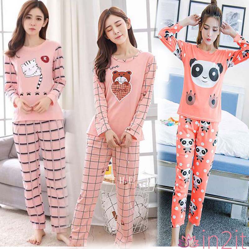 Ready Stock Baju  Tidur  Pajamas  Pyjamas  Long Sleeve Women 
