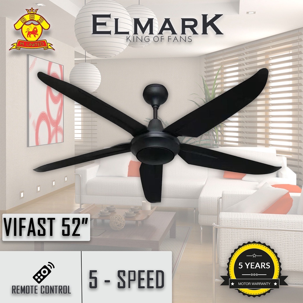 (2022 NEW) Elmark 52" VIFAST 5Speed Remote Control Ceiling Fan With