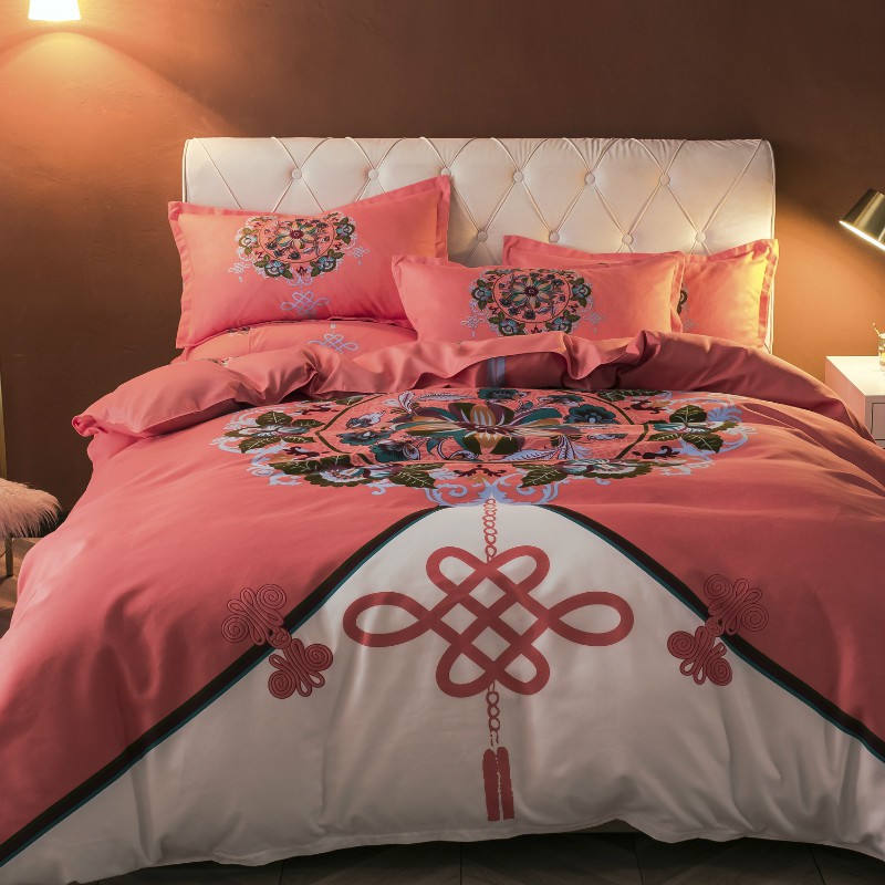 Chinese Knot Classic Flower Print Duvet Cover Bedding Sets 4pcs