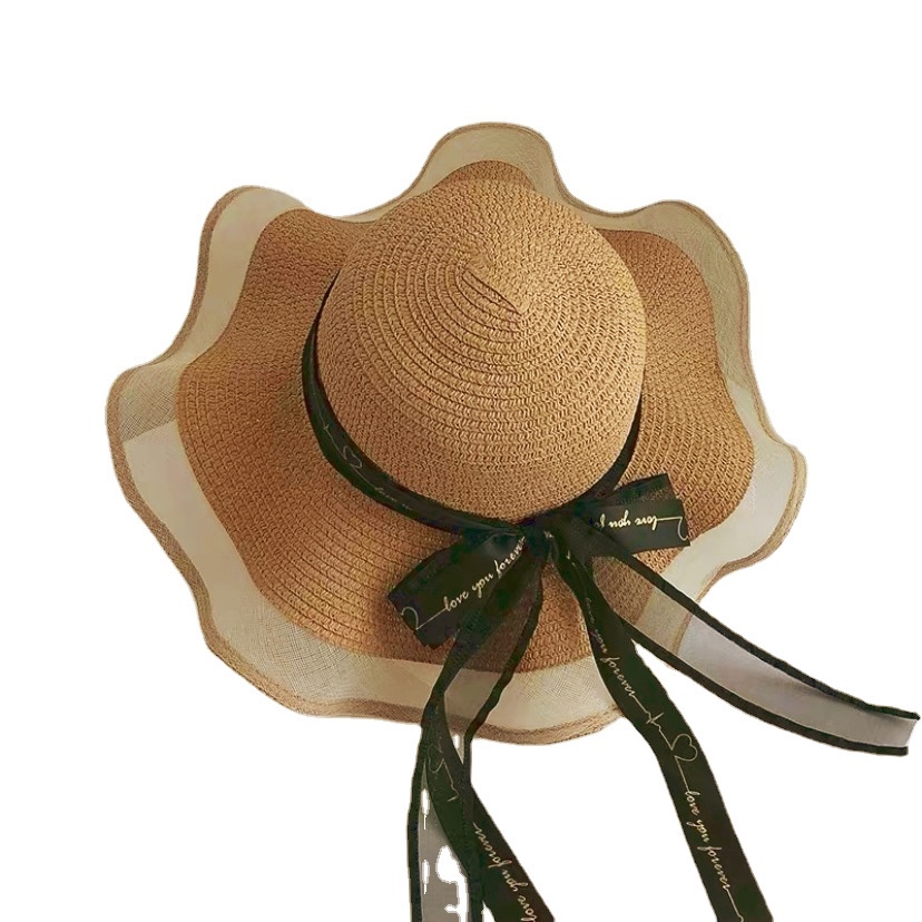 Wide Brim Bowknot Ribbon Beach Hat Ladies Summer Outdoor Sunshade Breathable Fashionable Stitching Straw Hat