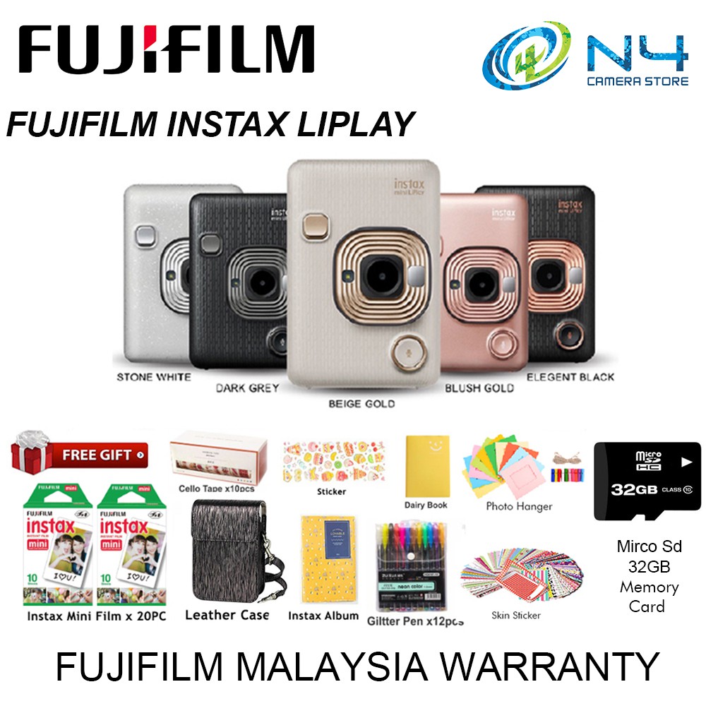 Fujifilm Instax Mini Liplay Film 20 Pcs Leather Case Memory