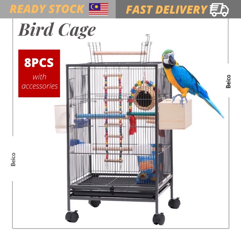 Steel Parrot Bird Cage Open Play Top ayam chicken Keluli Burung Parrot ...