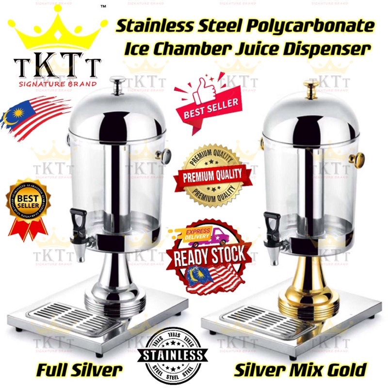 TKTT ™️ 8 Liter Single Stainless Steel Polycarbonate Ice Chamber Juice Beverage Dispenser Tong Air Katering Serbaguna