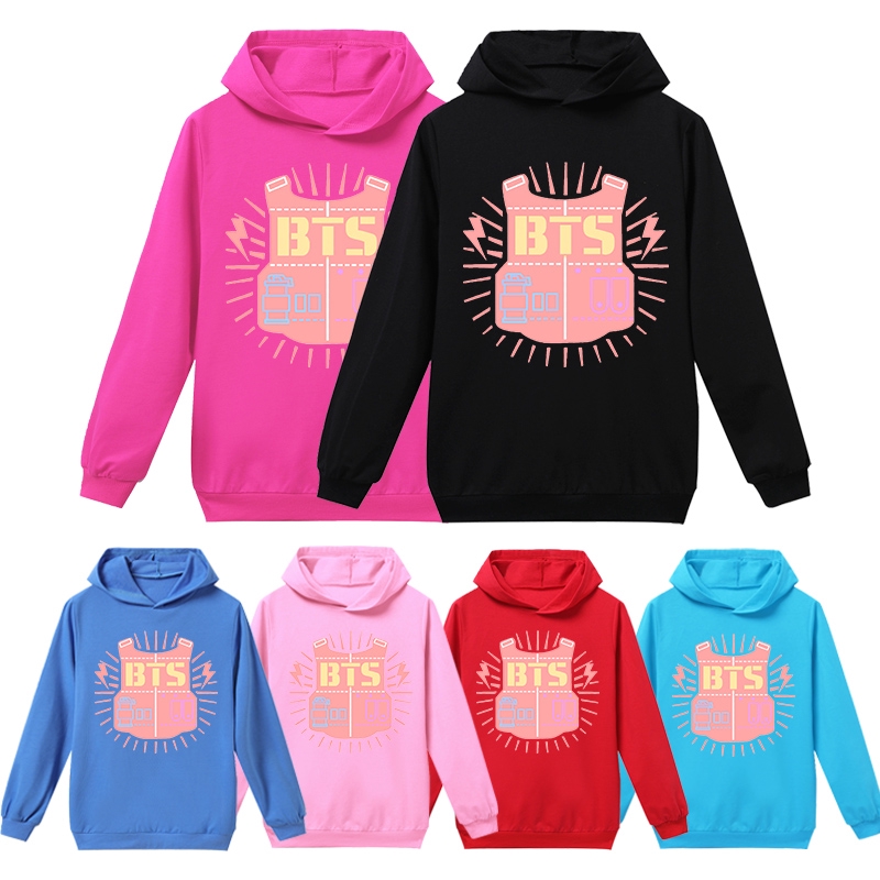 Ready Stock BTS Printed Hoodies Children Long Sleeve Boys Hooded Kpop