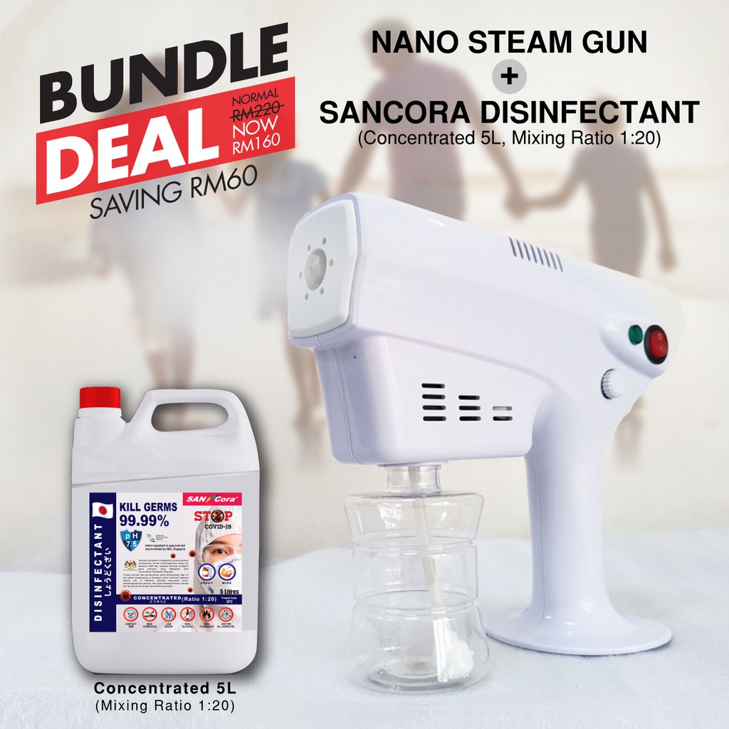 Bundle Deal Nano Steam Gun + 5L SANCora Disinfectant Concentrated