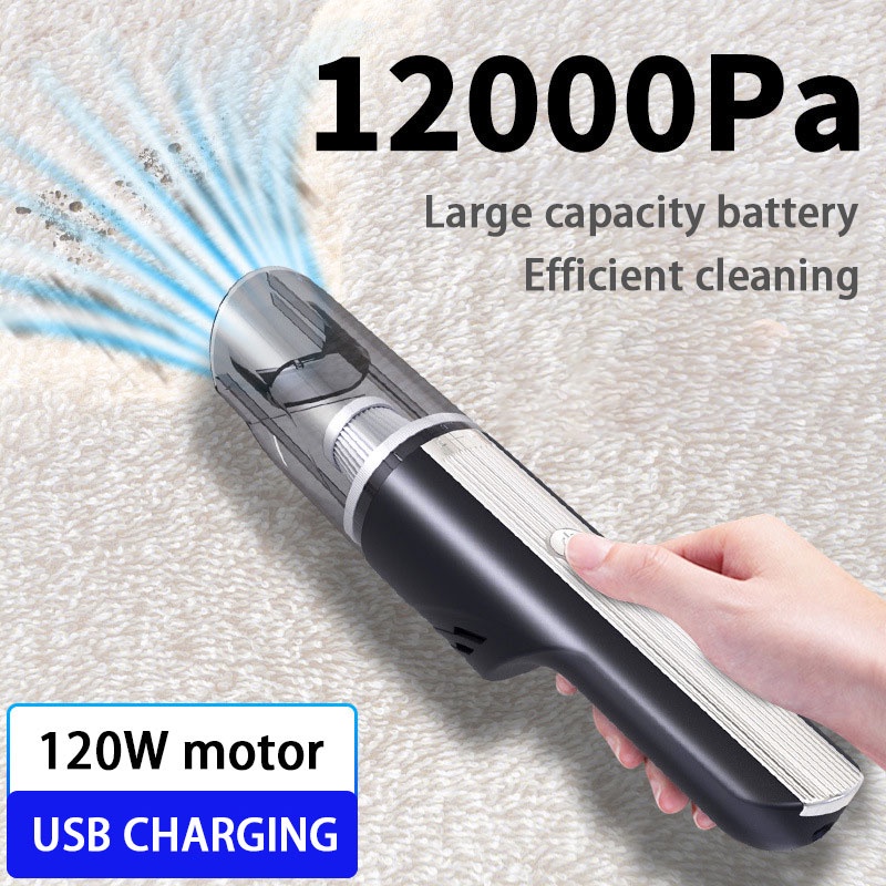 SEAMETAL Portable Wireless 12000pa Car Vacuum Cleaner Cordless Handheld Vaccum Cleaner 120W High Suction Rechargeable Vacuum for Home Car