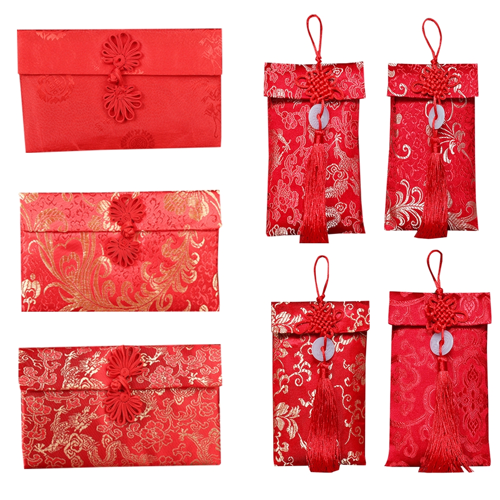 红包Silk Red Envelopes Chinese New Year Hongbao New Year Lucky Pocket For ...