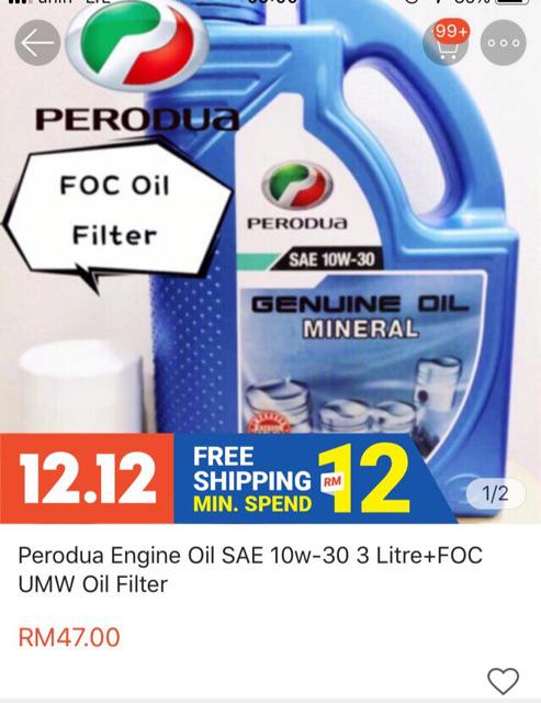 Perodua Engine Oil SAE 10w-30 3 Litre+FOC UMW Oil Filter 