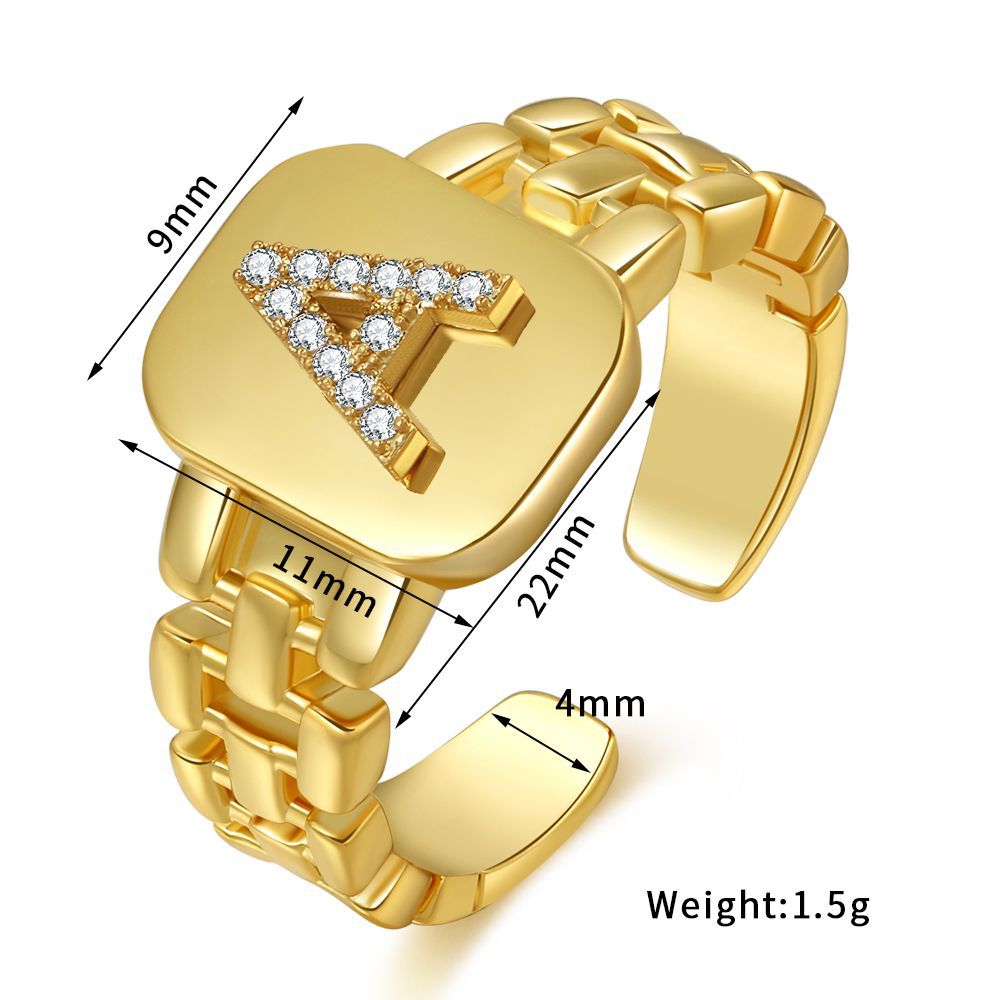 A-Z 26 Buchstabenring, Zirkongröße, verstellbar, Stapelring, Öffnungsring, Alphabet-Schmuck_voghion.com