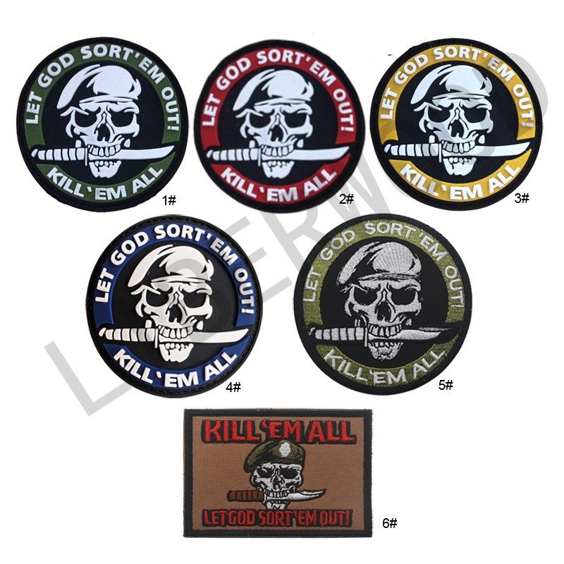 MILITARY SKULL KNIFE BERET SPECIAL OPS TACTICAL PATCH BADGE KILL THEM THEM ALL LET GOT SORT 'EM OUT PATCH BADGE A