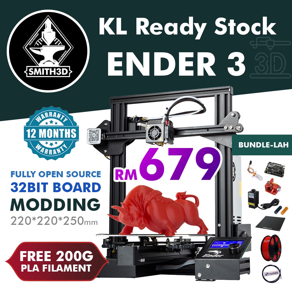 【Ready Stock】 Creality Ender 3 DIY 3D Printer 32Bit NON-SILENT stepper driver
