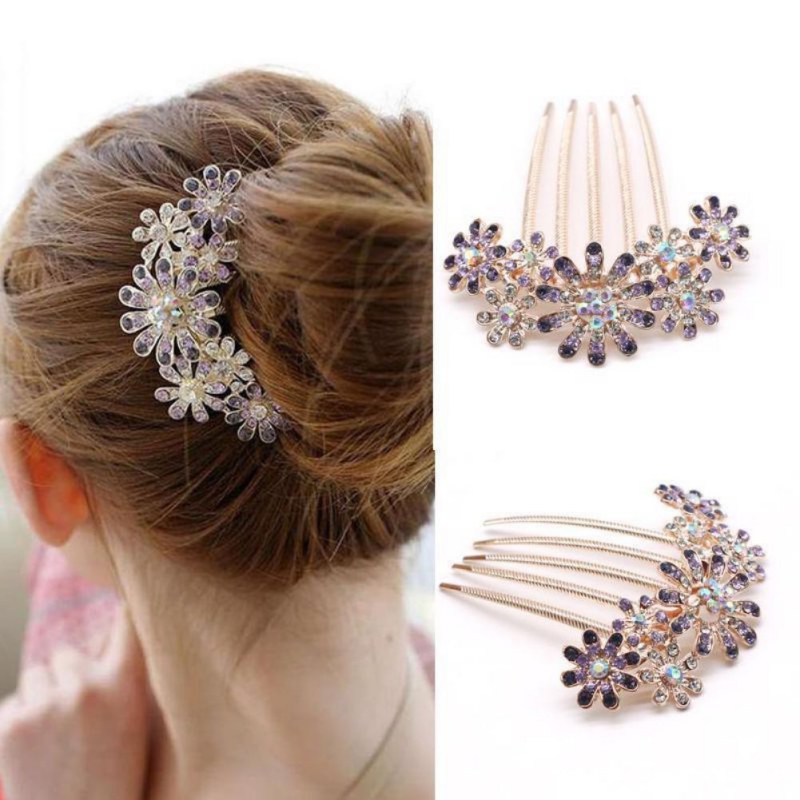 Fashion Hairpin Alloy Diamond Flower Petal Hair Comb Hair Clip Hair Comb |  Shopee Malaysia