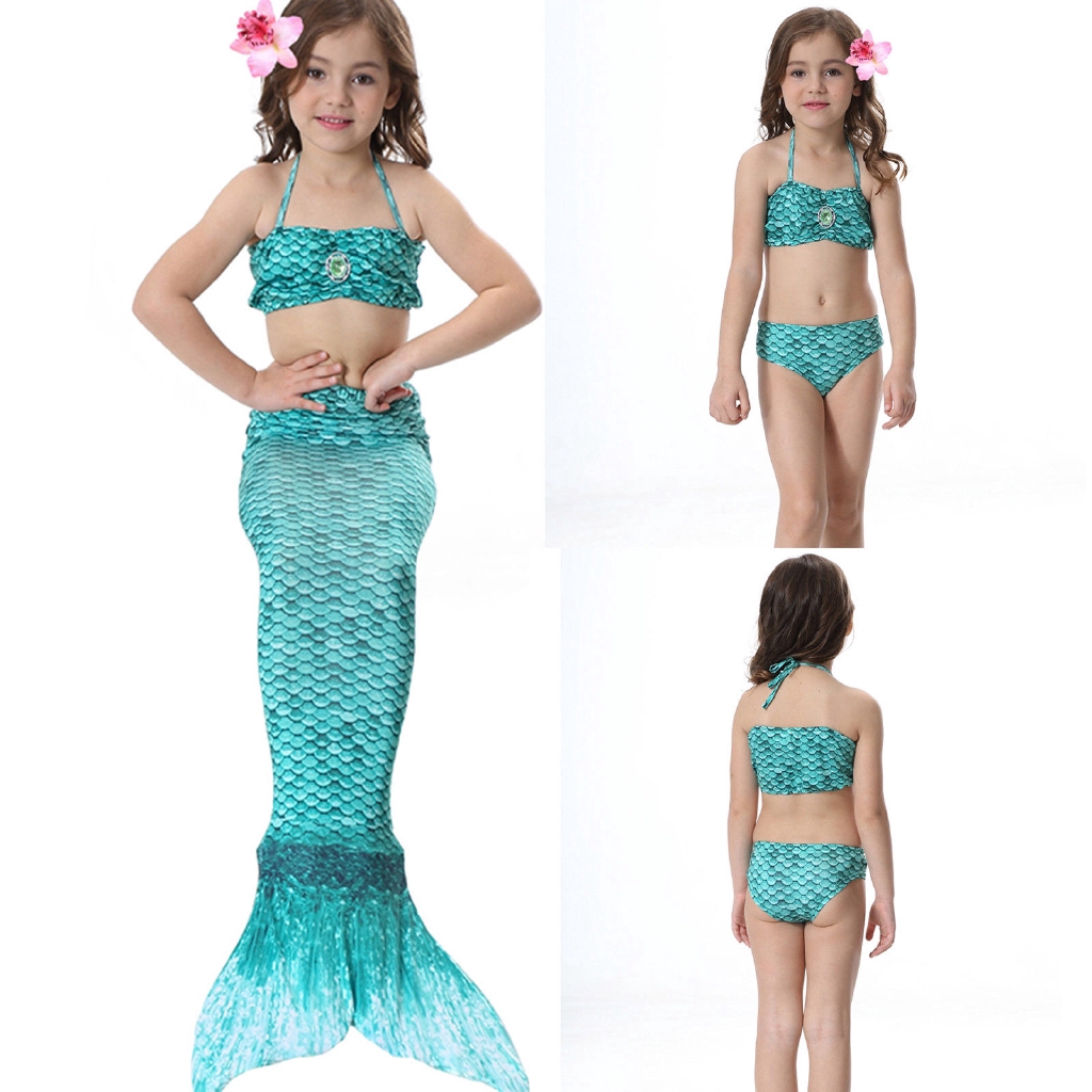 SANNYHHOOT Girl's Mermaid Tail Swimsuit For Swimming Bikini Set Sea-Maid Bathingsuit 
