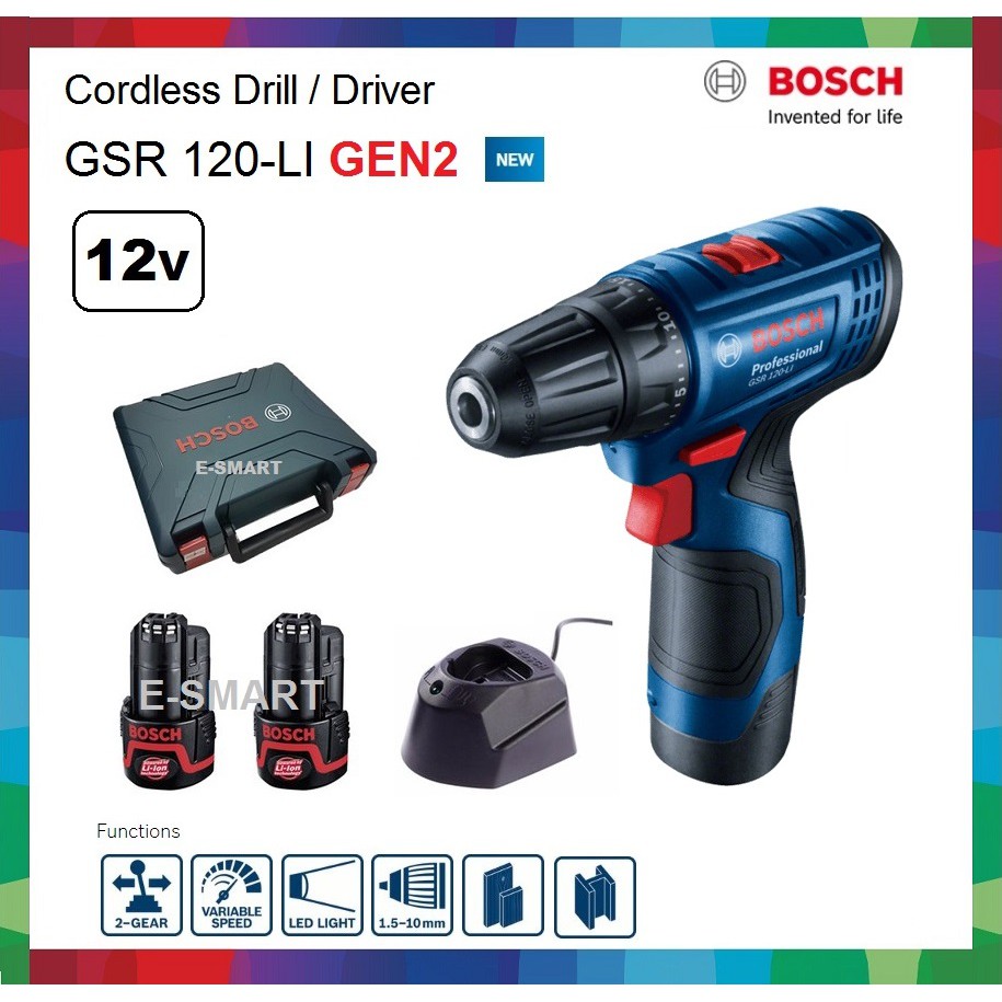 Bosch Gsr 120 Li Gen2 Cordless Driver 2 X Battery Set Shopee