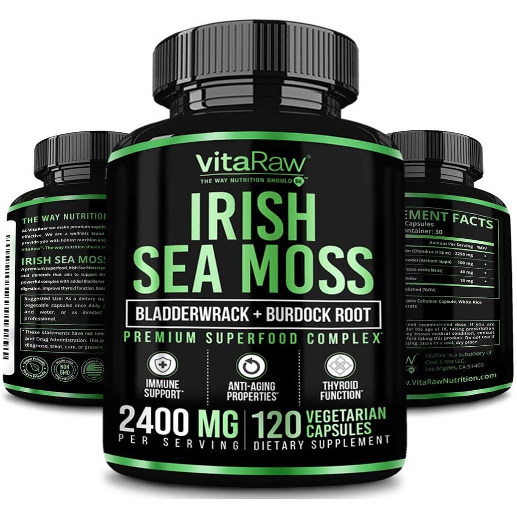 organic irish sea moss capsules burdock root bladderwrack powder 2400mg seamoss pills immune support joint thyroid shopee malaysia
