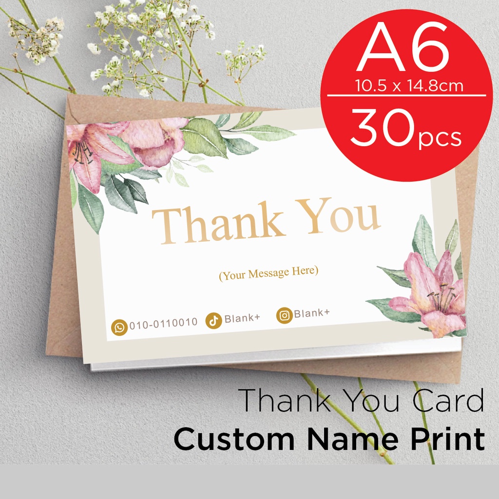 A6 Thank You Card 30pcs 14.8x10.5cm Post card/ Custom Card/ Kad Terima