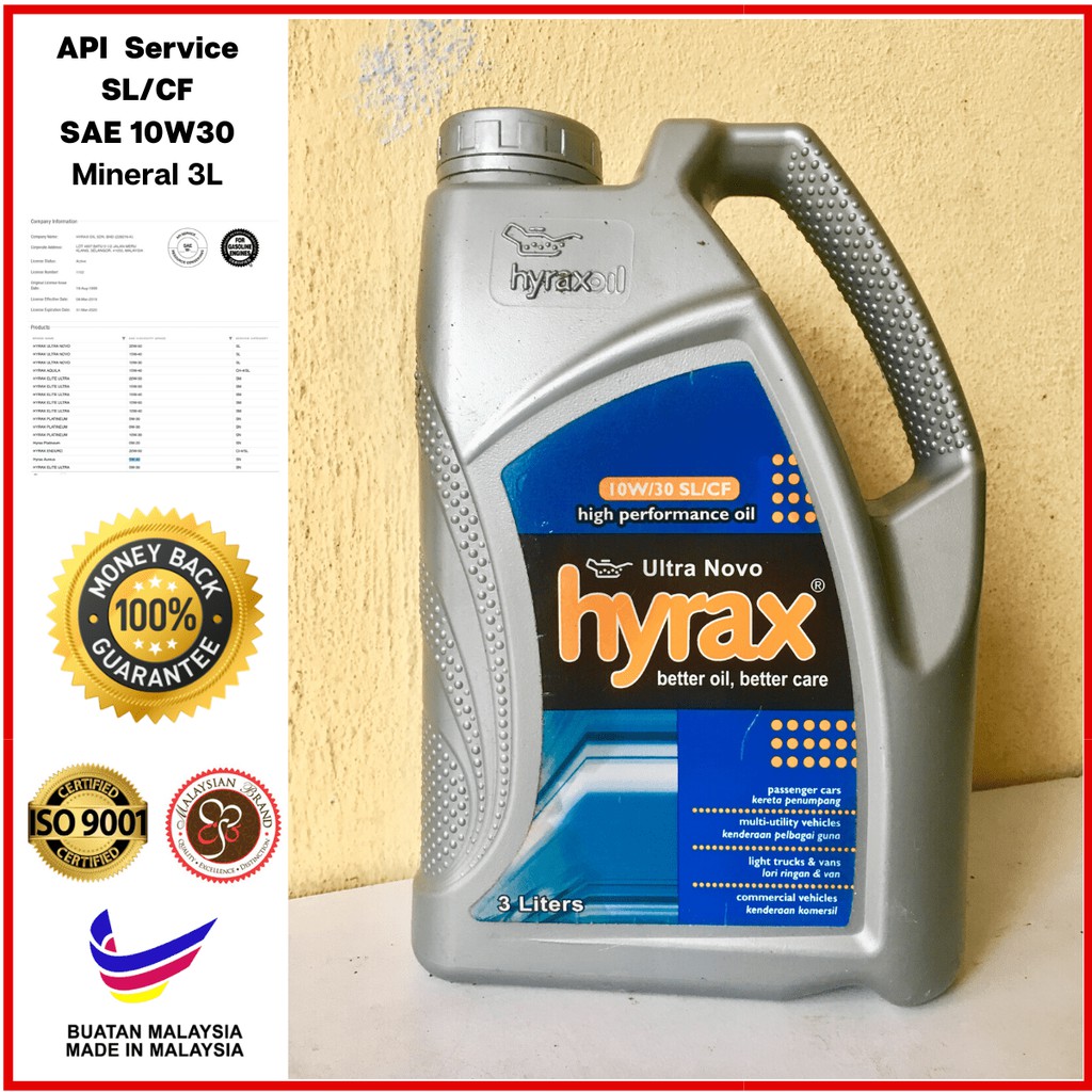 Minyak Pelincir Kereta Mineral 3l 10w30 Minyak Enjin Hyrax Oil Ultra Novo Novo Mineral Based 3 Liter Hyrax Engine Oil Shopee Malaysia