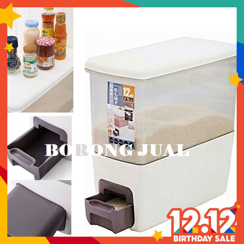 Rice Dispenser Japanese Food Storage Plastic Container Box 12kg Measure Label