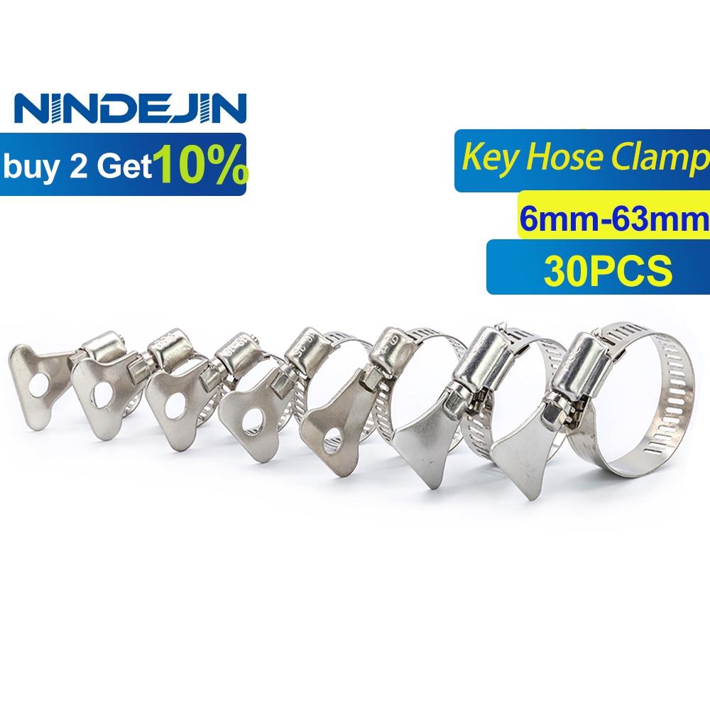 NINDEJIN 30Pcs Worm Gear Hose Clamp Adjustable 663mm Key Clamp Hose
